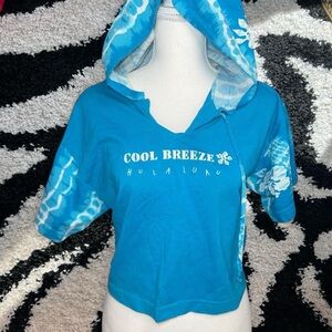 Y2k cool breeze blue hooded crop t shirt